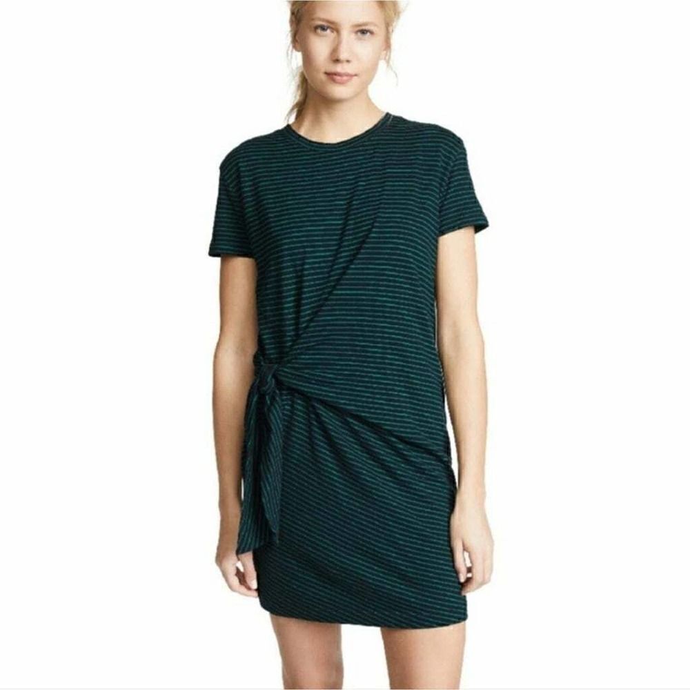 VINCE. Classic Stripe Side Tie Cotton Casual Dress In Coastal/malachite Size XS